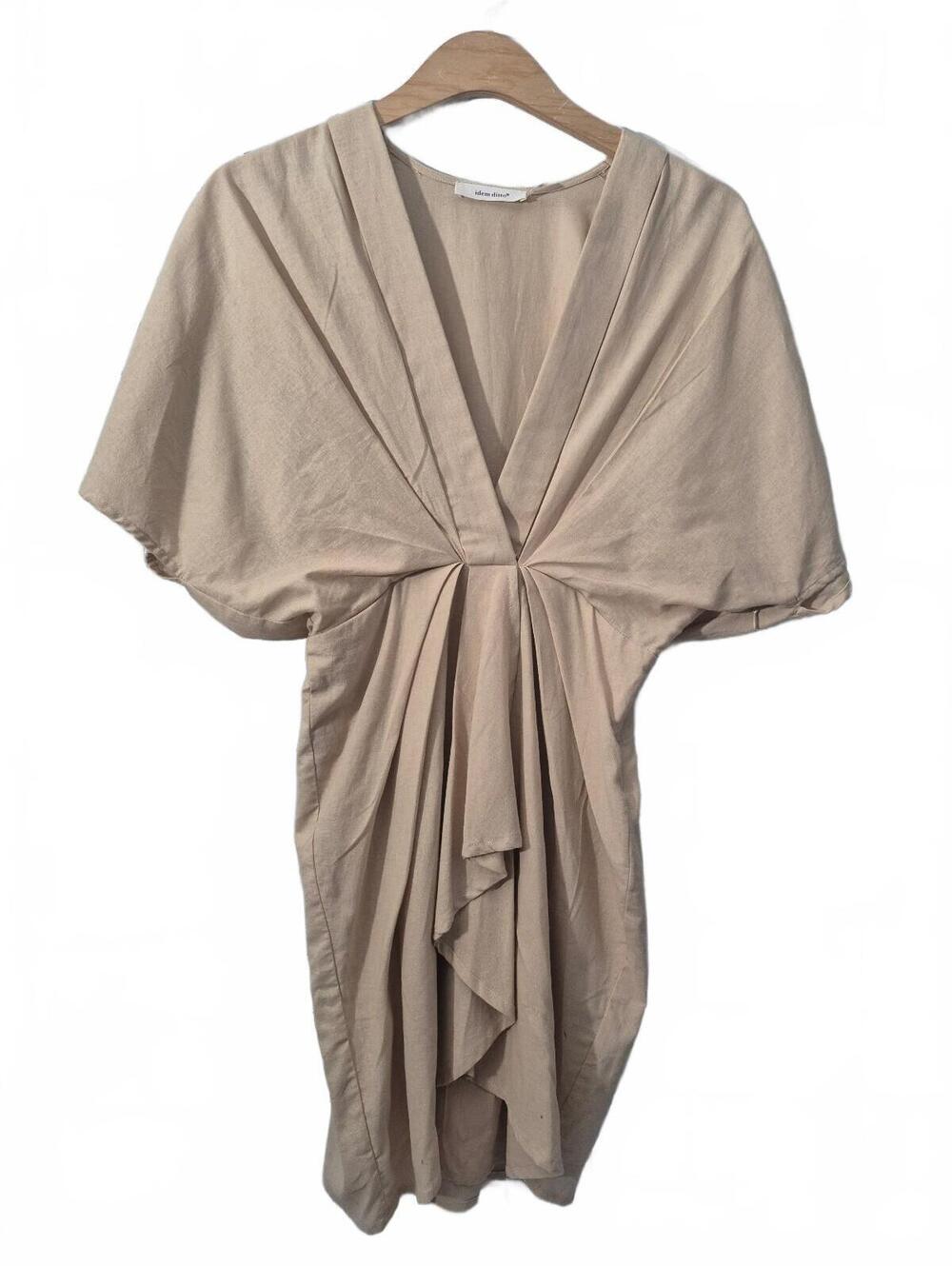 IDEM DITTO Beige Linen Blend Draped Midi Dress Size Small